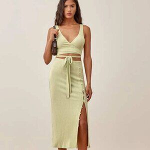 Reformation Johnny Knit Set (Wrap Top and Skirt) | Green